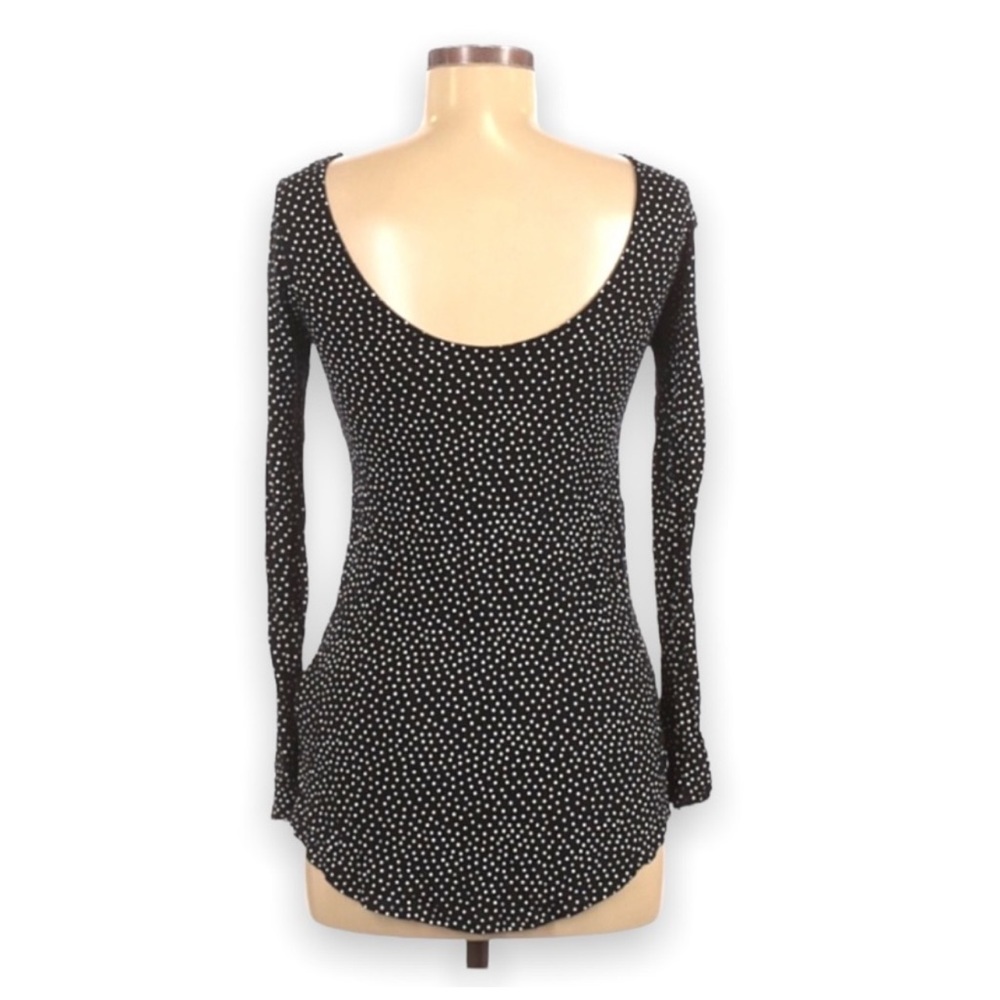 Zara WB Collection Black Polka Dot Sheer Scoop Neck Long Sleeve Stretchy Top - Picture 2 of 8
